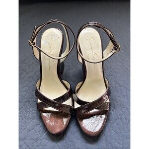 Jessica Simpson OJILLY Patent High Wedge Dress Square Open Toe Sandal SZ 9 Chic